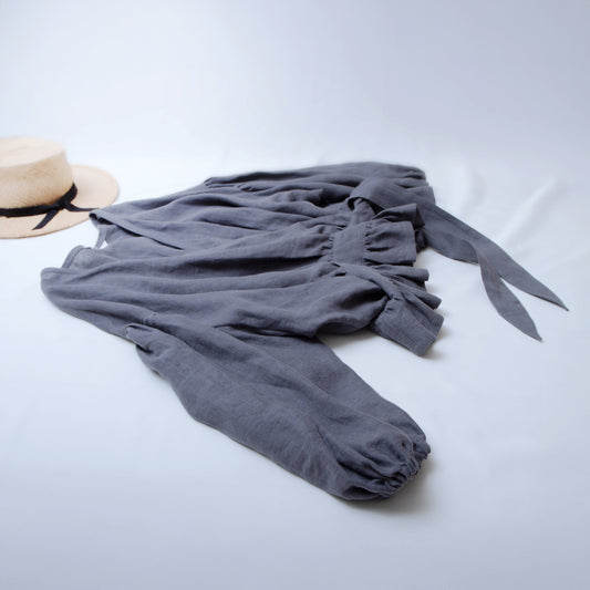 Cache-coeur 荷葉邊亞麻短上衣/灰色