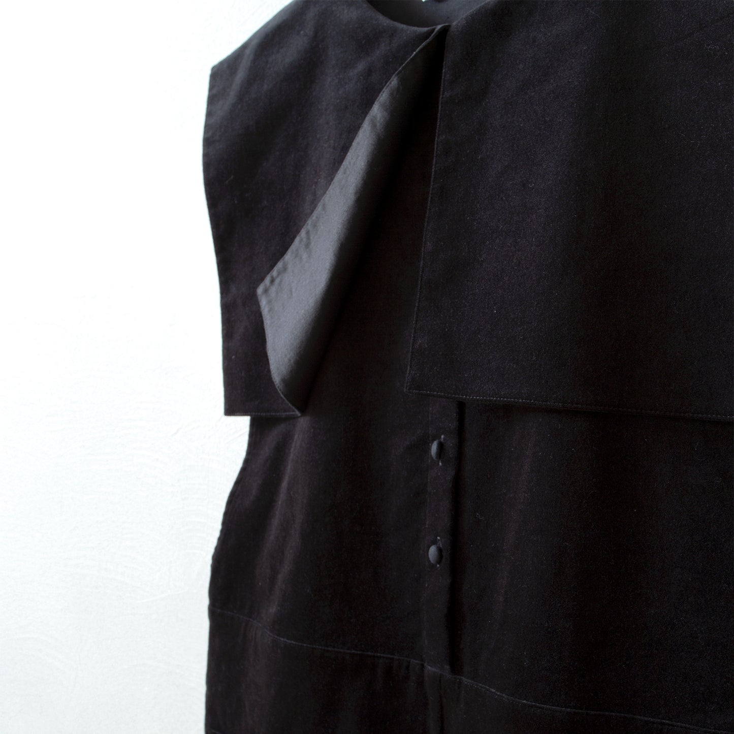 方領亞麻連身褲/黑色