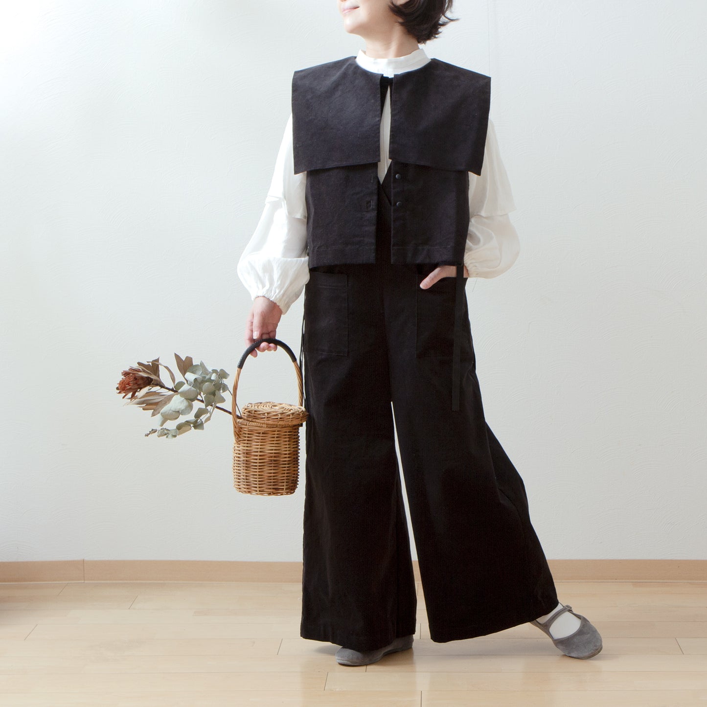 冬季寬褲 - 羊毛人字紋/炭灰色