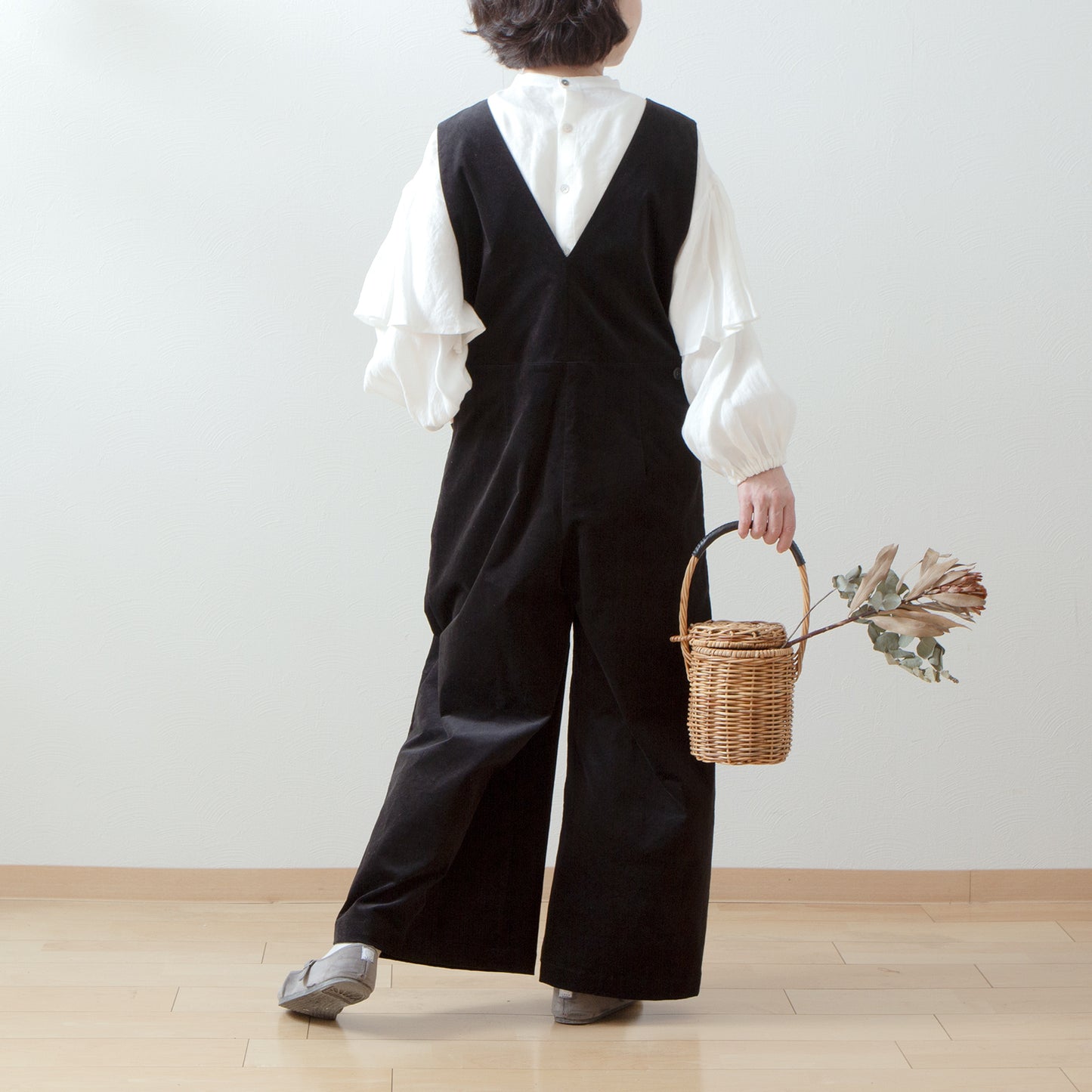 冬季寬褲 - 羊毛人字紋/炭灰色