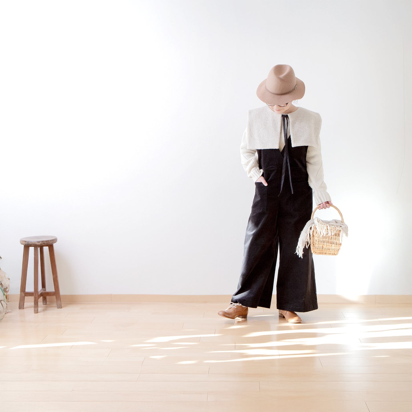 冬季寬褲 - 羊毛人字紋/炭灰色