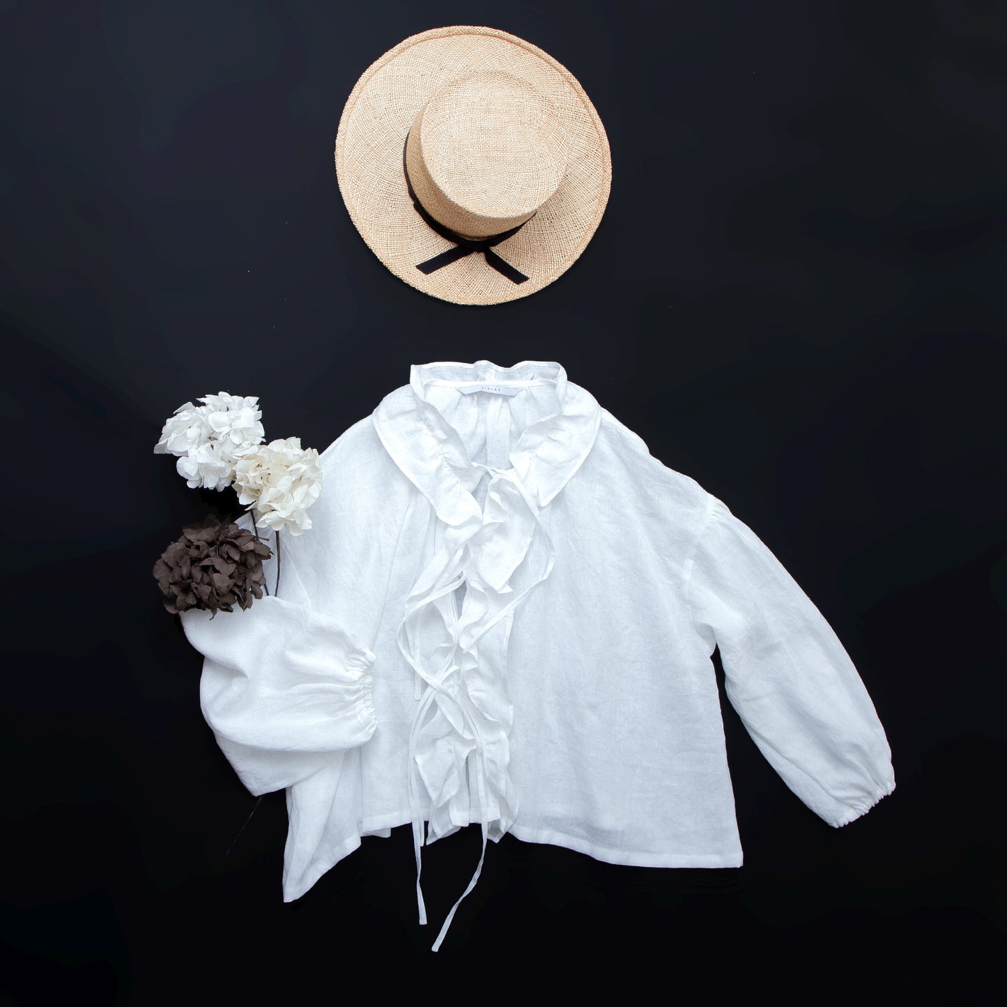 フリルカラーリネンブラウス/オフホワイト