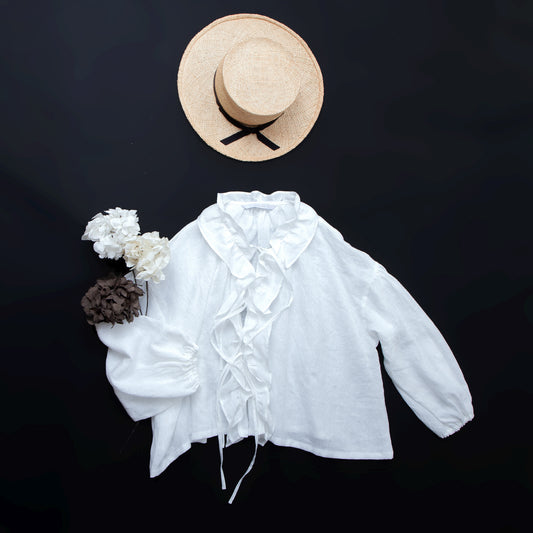 フリルカラーリネンブラウス/オフホワイト