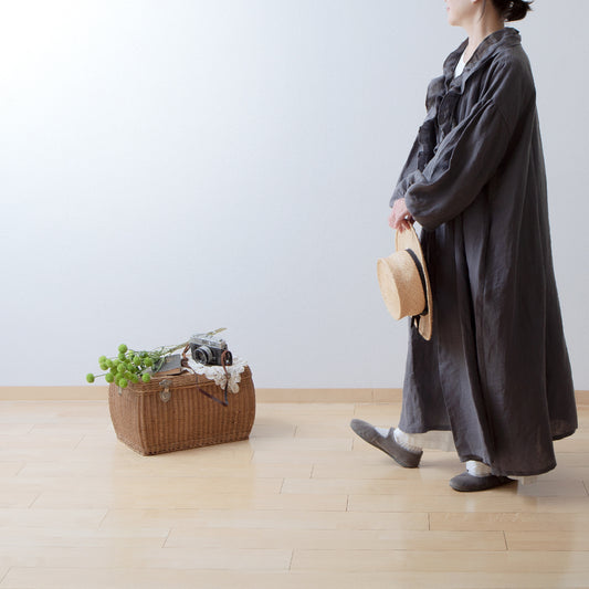 フリルカラーリネンワンピース/グレー