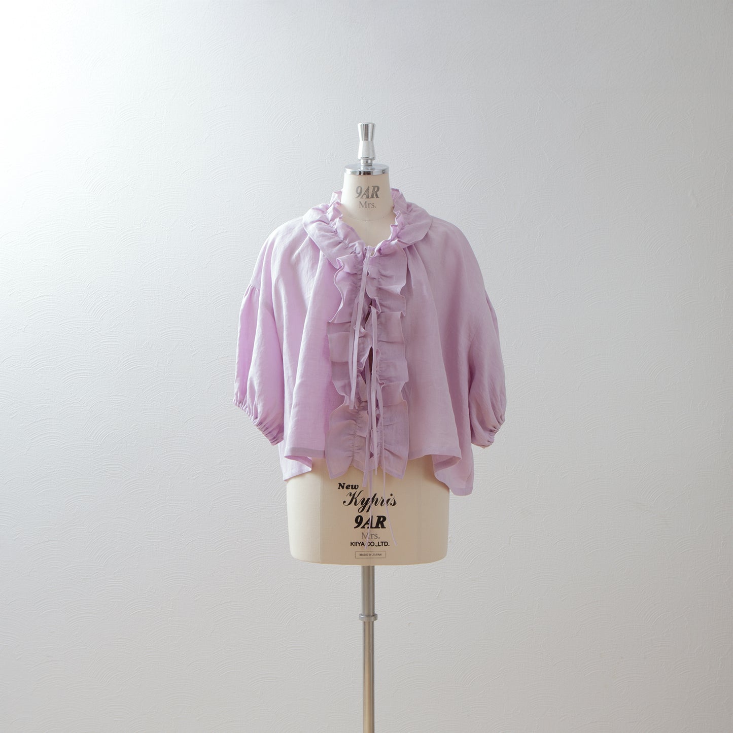Frilled Collar Half Sleeve Linen Blouse/Pink
