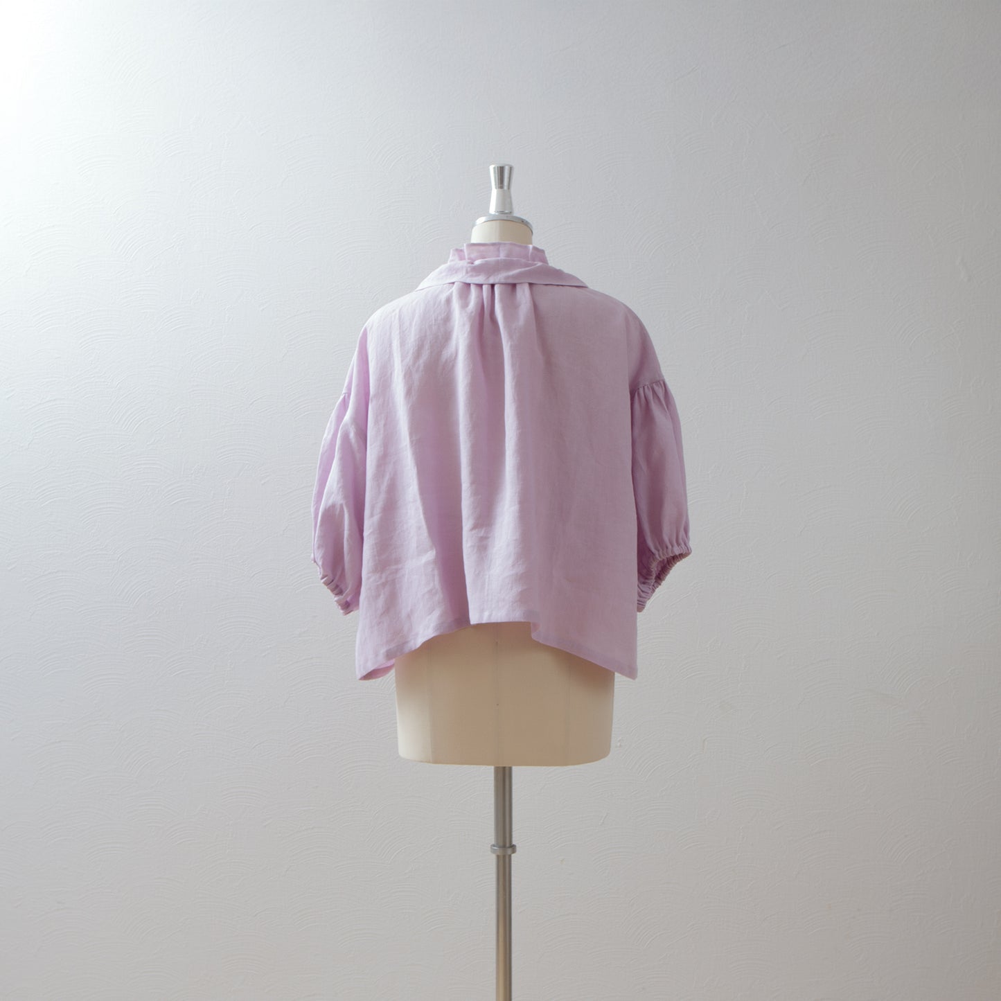 Frilled Collar Half Sleeve Linen Blouse/Pink