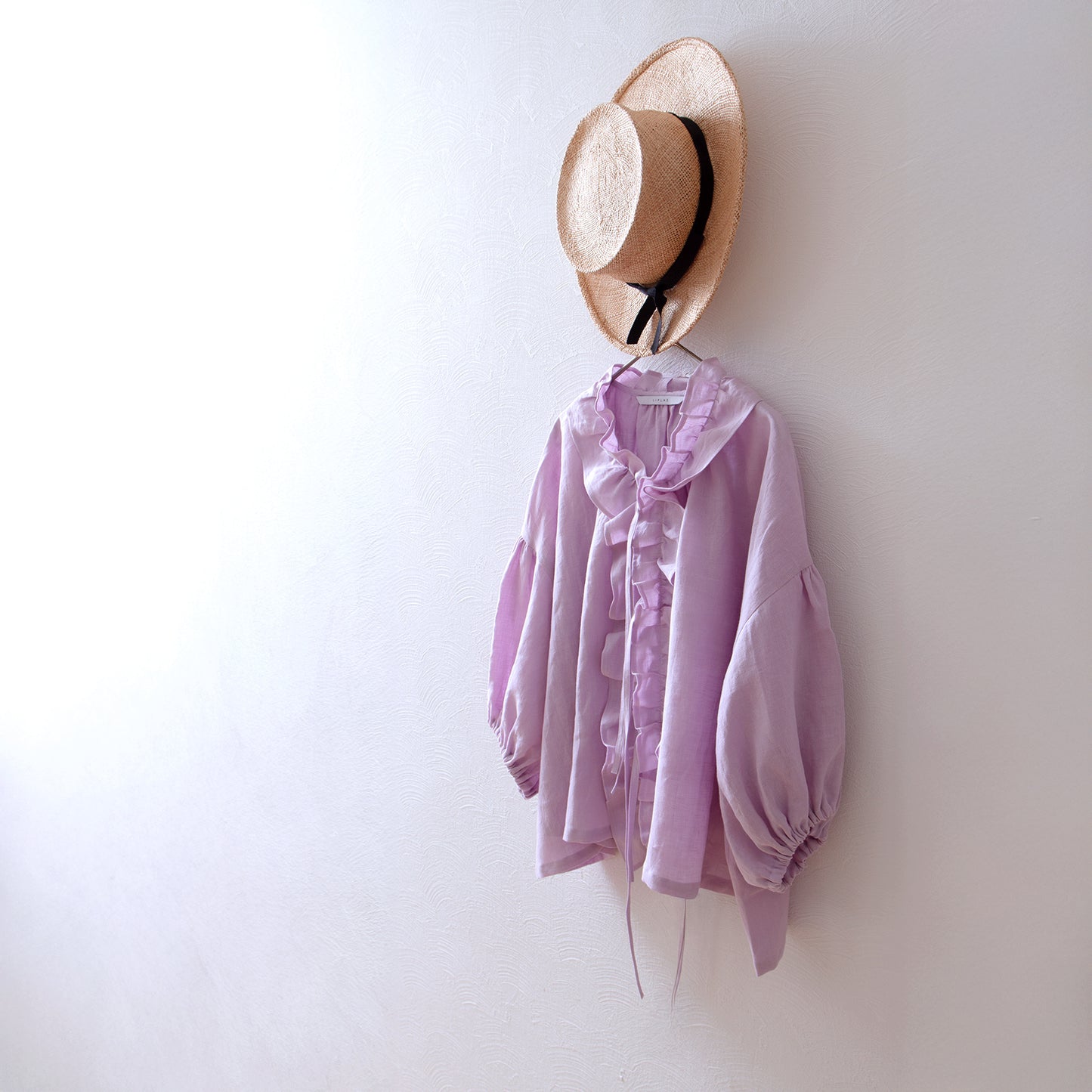 Frilled Collar Half Sleeve Linen Blouse/Pink