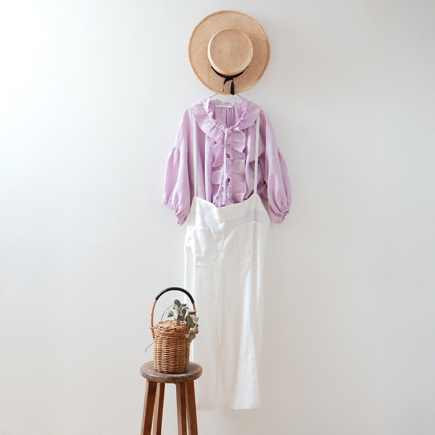 Frilled Collar Half Sleeve Linen Blouse/Pink
