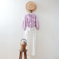 Frilled Collar Half Sleeve Linen Blouse/Pink