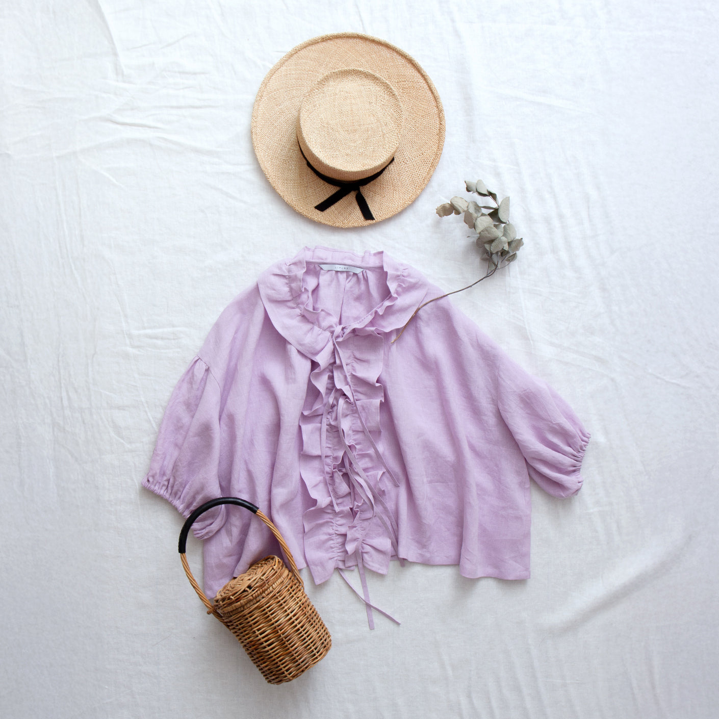 Frilled Collar Half Sleeve Linen Blouse/Pink