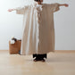Yoke Layer Gathered Sleeve Linen Dress/Black