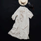 Yoke Layer Gathered Sleeve Linen Dress/Black