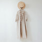 Yoke Layer Gathered Sleeve Linen Dress/Black