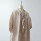 Yoke Layer Gathered Sleeve Linen Dress/Black