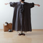 Frilled Collar Half-Sleeve Linen Dress / Gray