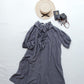 Frilled Collar Half-Sleeve Linen Dress / Gray