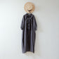 Frilled Collar Half-Sleeve Linen Dress / Gray