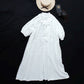Yoke Layer Gathered Sleeve Linen Dress/Black