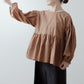 Tiered 2-Way Blouse with an Adult-Cute Ribbon Tie at the Back / Camel