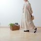 Yoke Layer Gathered Sleeve Linen Dress/Black