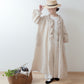 Yoke Layer Gathered Sleeve Linen Dress/Black