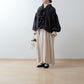 Yoke Layer Gathered Sleeve Linen Dress/Black