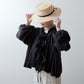 Yoke Layer Gathered Sleeve Linen Dress/Black