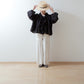 Yoke Layer Gathered Sleeve Linen Dress/Black