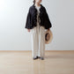 Yoke Layer Gathered Sleeve Linen Dress/Black