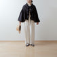 Yoke Layer Gathered Sleeve Linen Dress/Black