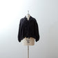 Yoke Layer Gathered Sleeve Linen Dress/Black