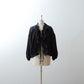Yoke Layer Gathered Sleeve Linen Dress/Black