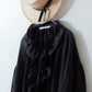 Yoke Layer Gathered Sleeve Linen Dress/Black