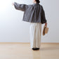Yoke Layer Gathered Sleeve Linen Dress/Black