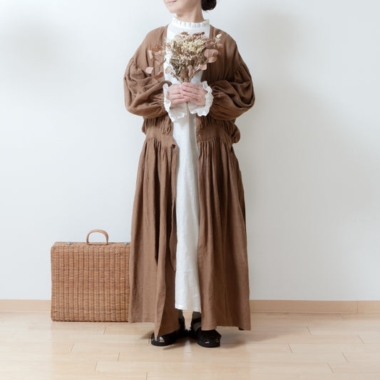 Cache-Coeur 褶皺兩用洋裝 - 法國亞麻/駝色