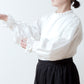 Elegant tuck frill collar *Perfect for ceremonies* Back covered button gathered sleeve cotton blouse/off white