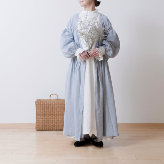 Cache-Coeur 褶皺兩用洋裝 - 法國亞麻/淡藍色