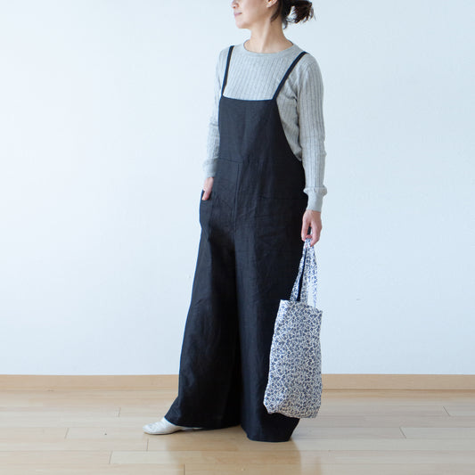 成人寬鬆可愛工裝褲 - 亞麻色/黑色