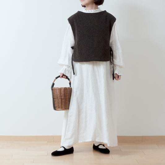 上質ウールボアサイドオープンベスト/ダークブラウン