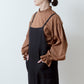 Elegant tuck frill collar *Perfect for ceremonies* Back covered button gathered sleeve cotton blouse/camel