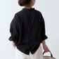Elegant tuck frill collar *Perfect for ceremonies* Back covered button gathered sleeve linen blouse 5/8 sleeve/black